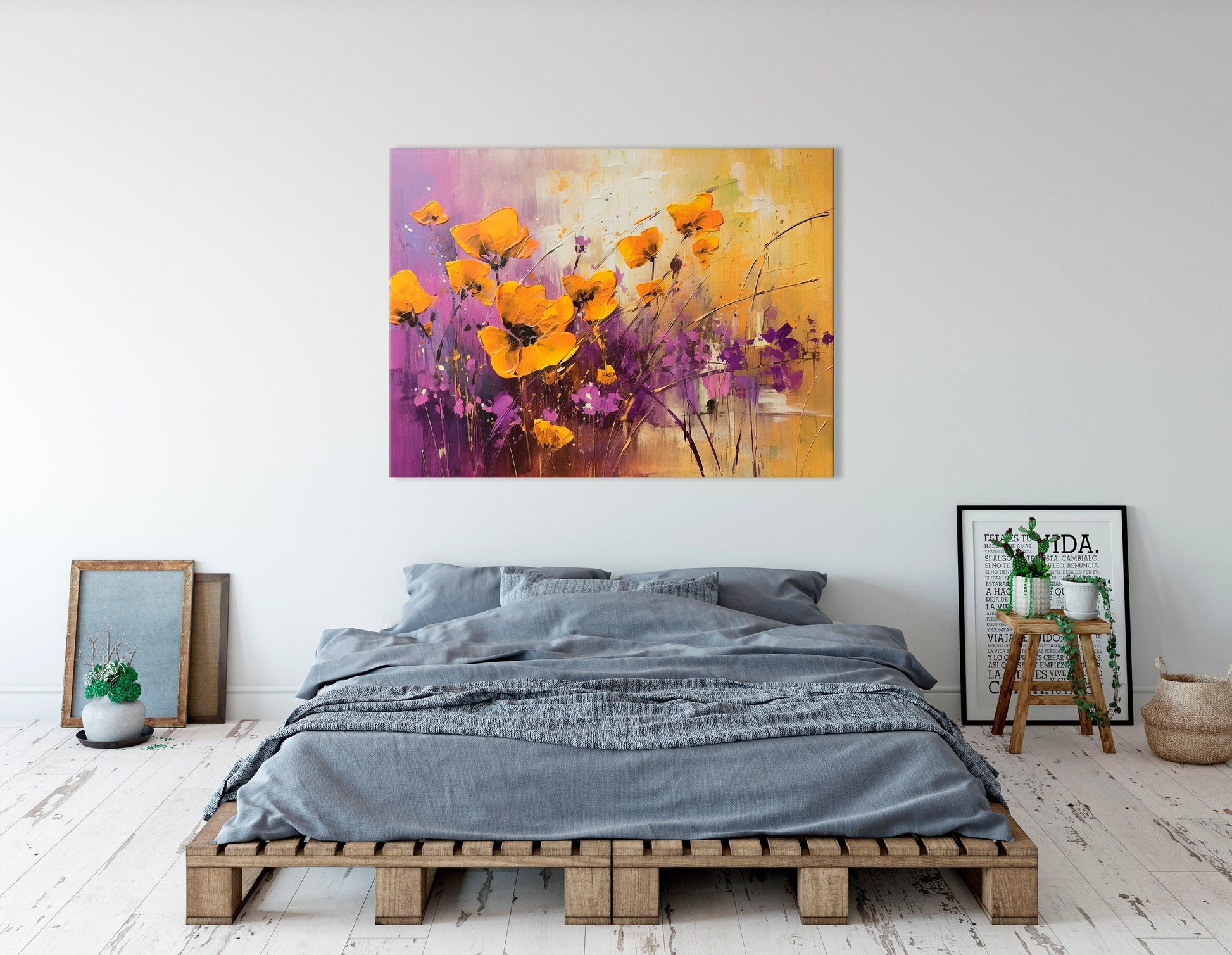 Yellow and Purple Poppies in Full Bloom - Canvas Print - Artoholica Ready to Hang Canvas Print