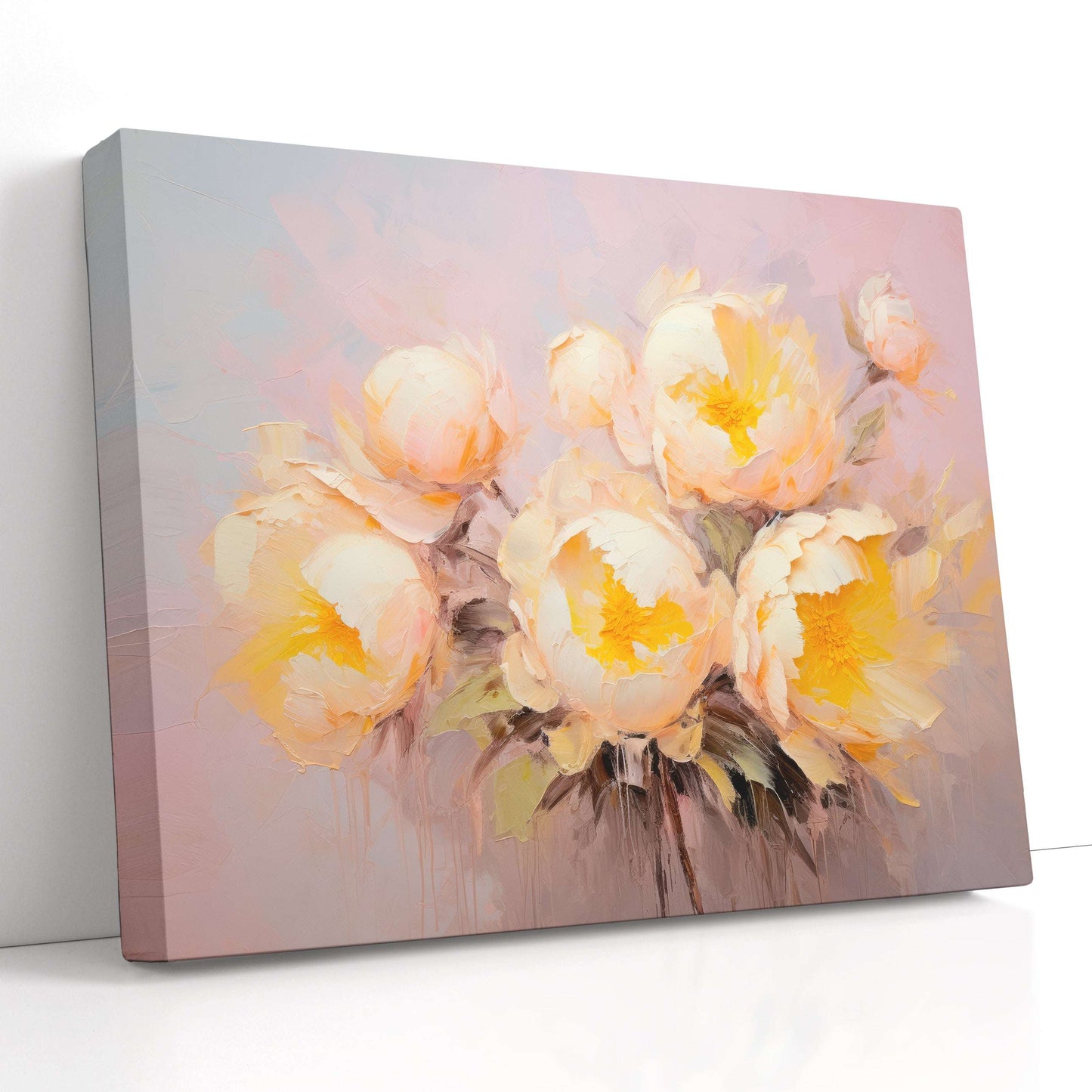 Yellow Peonies on Pink - Canvas Print - Artoholica Ready to Hang Canvas Print