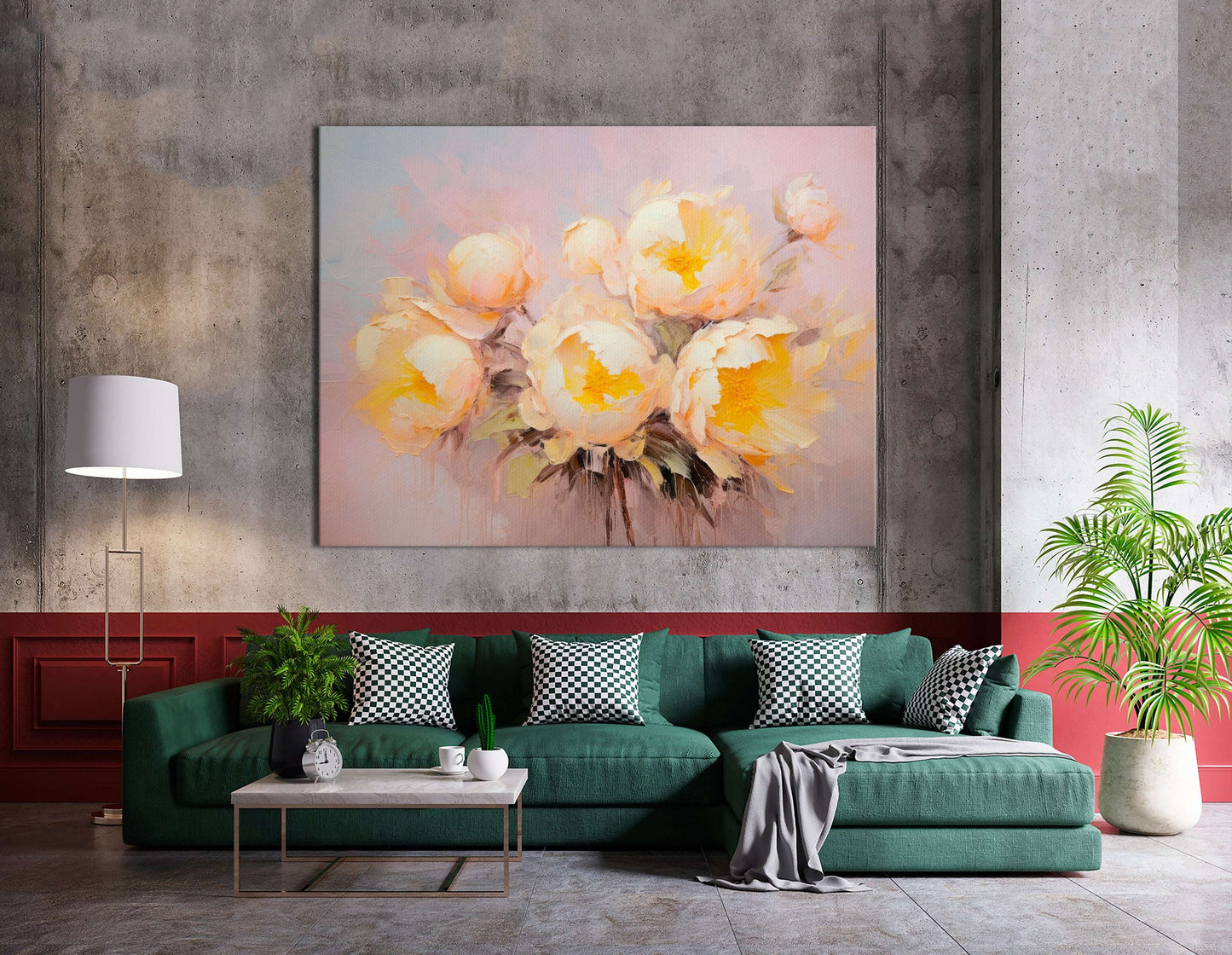 Yellow Peonies on Pink - Canvas Print - Artoholica Ready to Hang Canvas Print