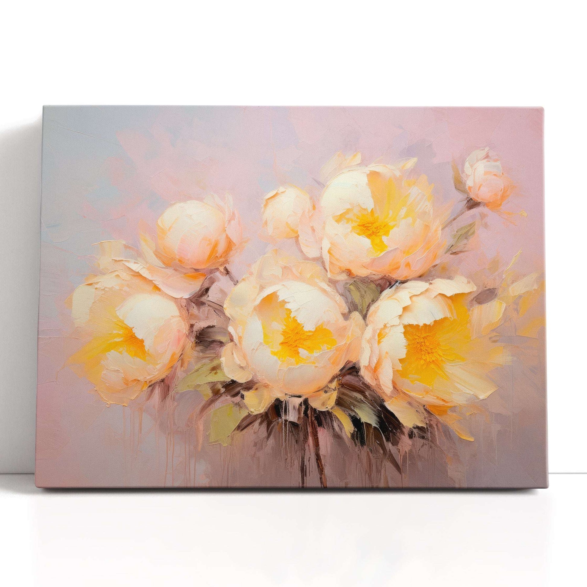 Yellow Peonies on Pink - Canvas Print - Artoholica Ready to Hang Canvas Print