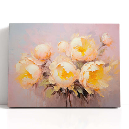 Yellow Peonies on Pink - Canvas Print - Artoholica Ready to Hang Canvas Print