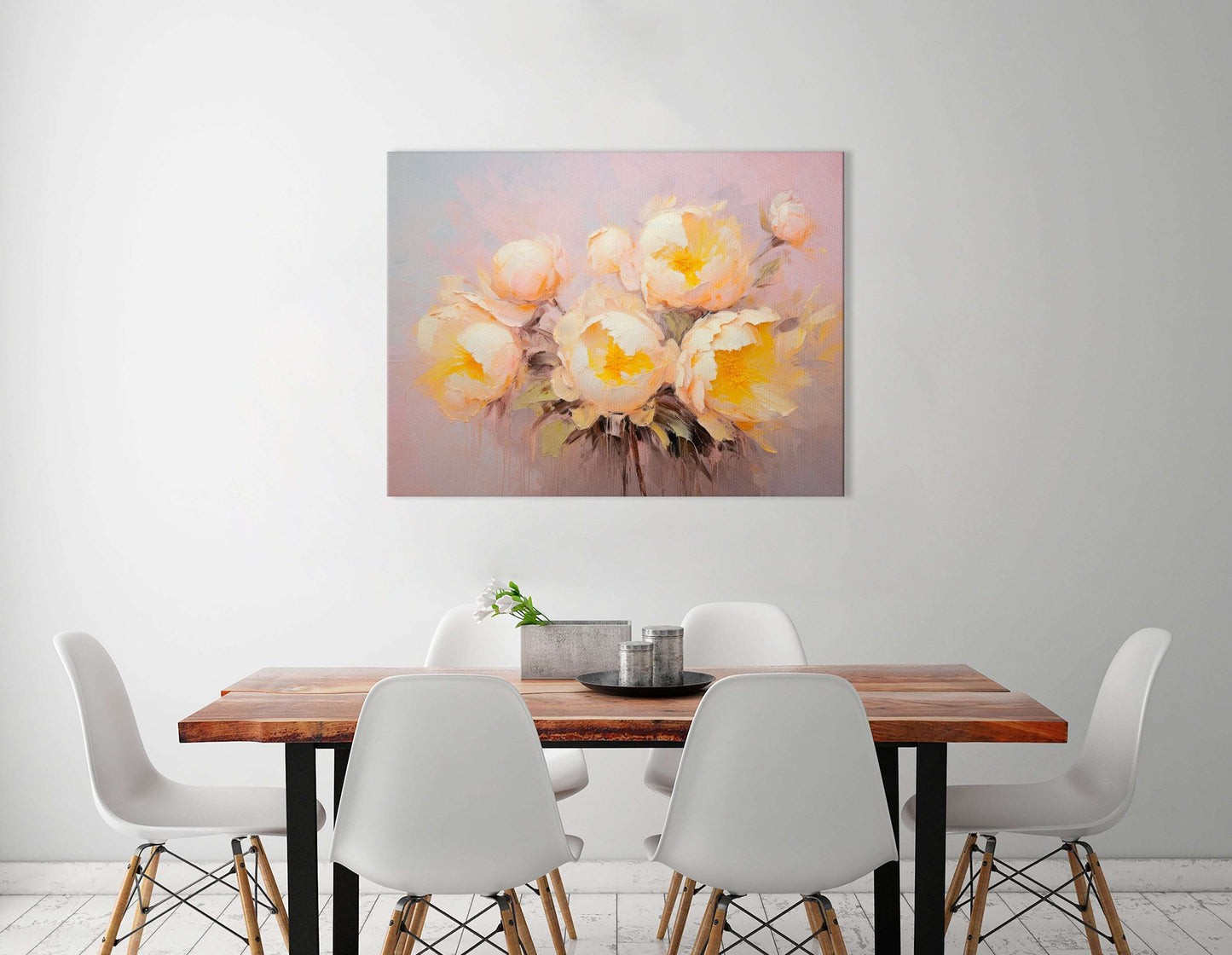 Yellow Peonies on Pink - Canvas Print - Artoholica Ready to Hang Canvas Print