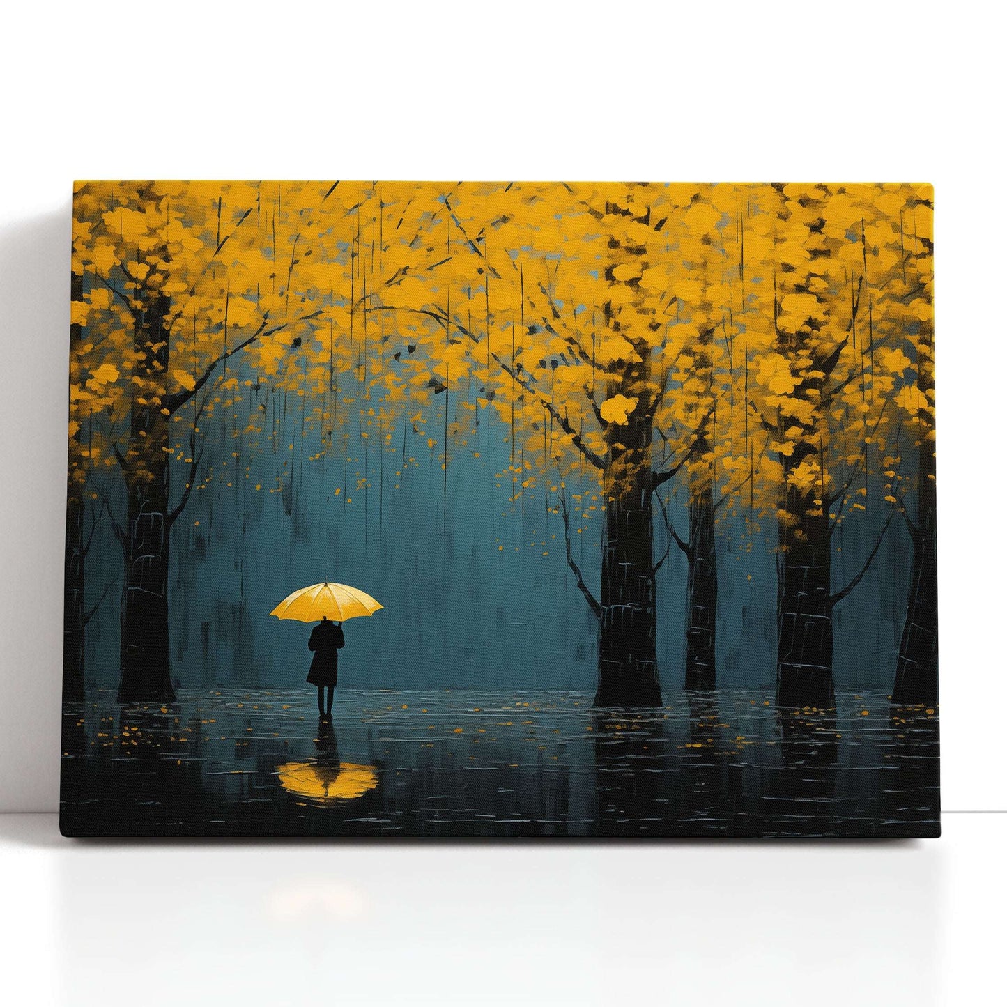 Yellow Umbrella in Rain - Canvas Print - Artoholica Ready to Hang Canvas Print