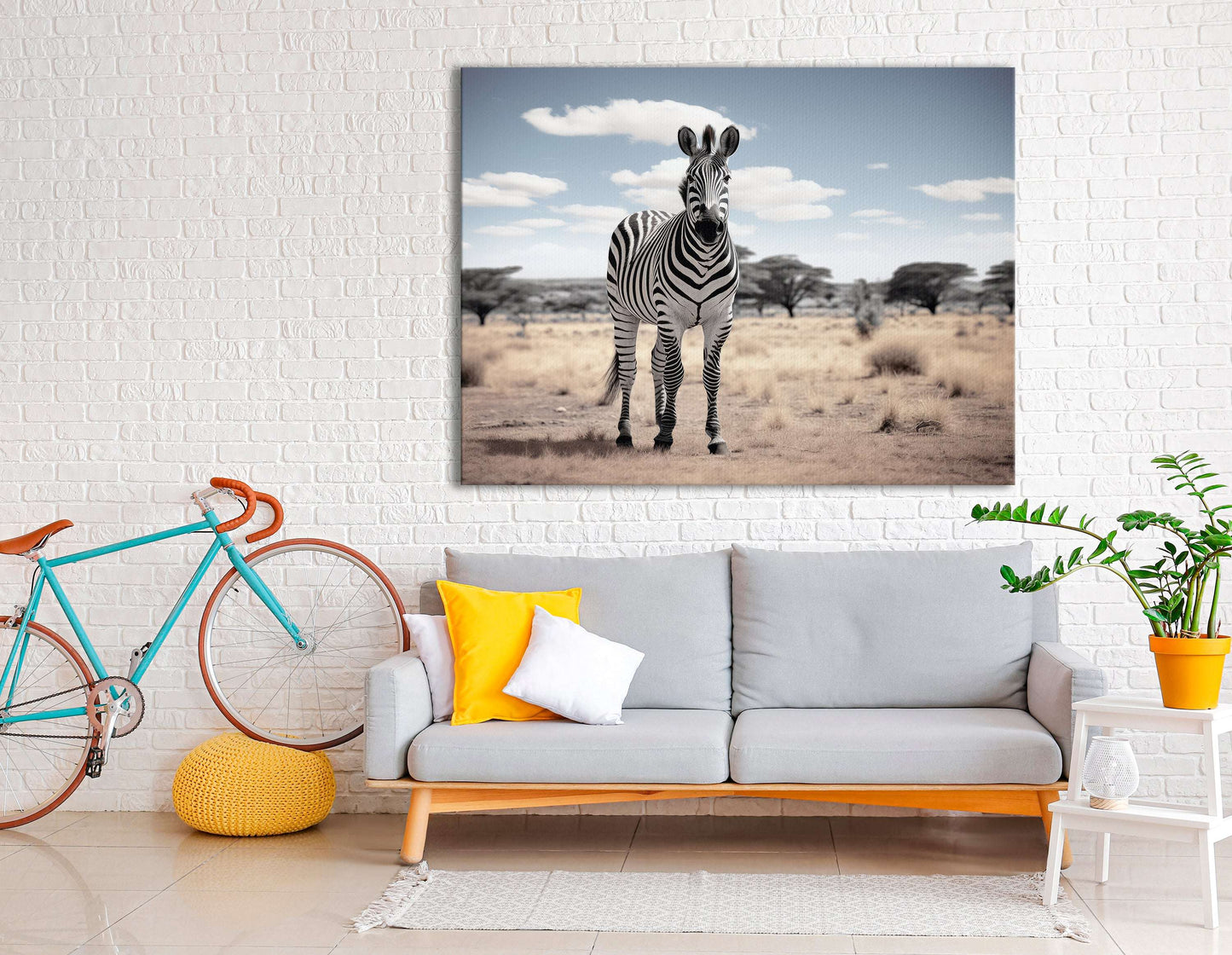 Zebra in the Savannah Under a Cloudy Sky - Canvas Print - Artoholica Ready to Hang Canvas Print