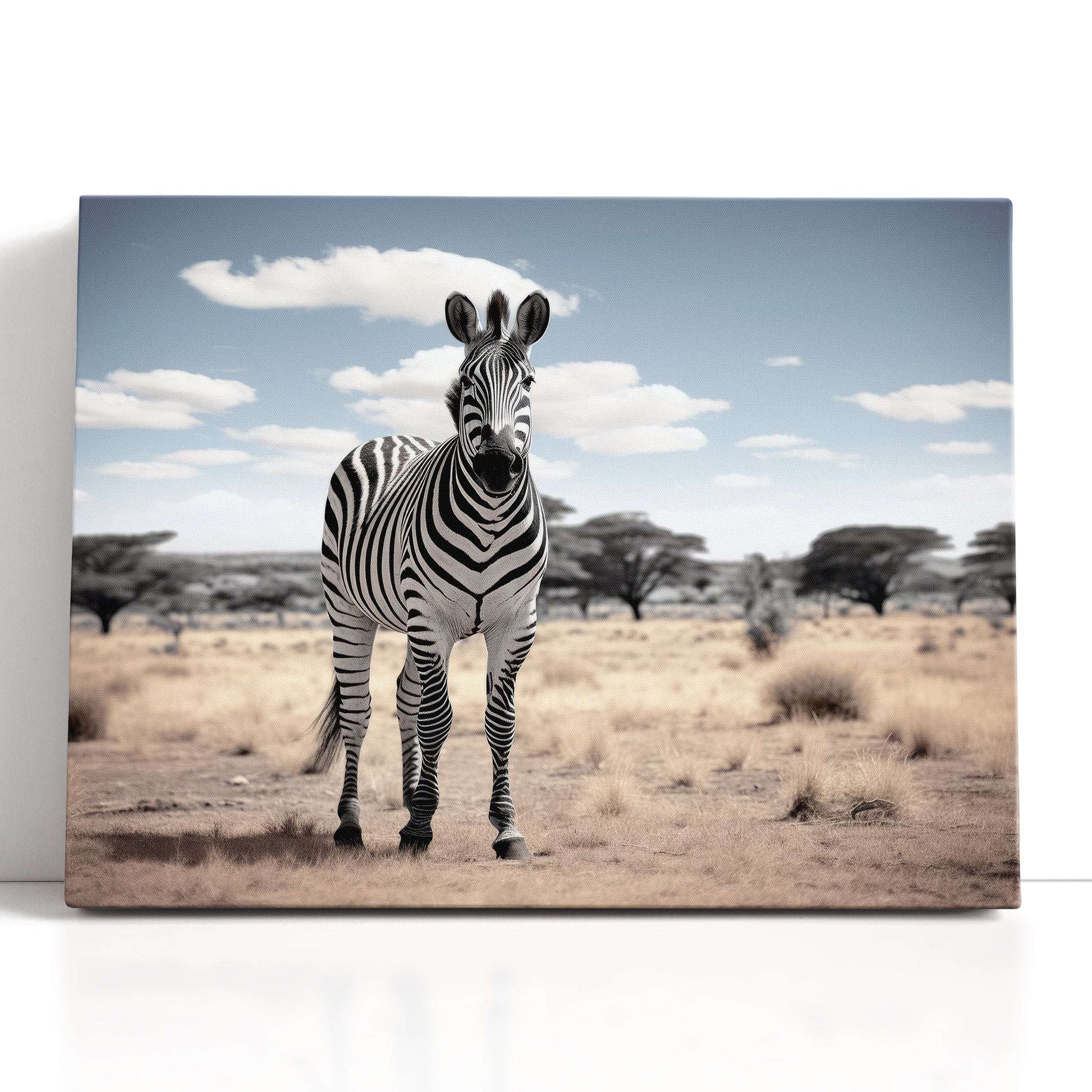 Zebra in the Savannah Under a Cloudy Sky - Canvas Print - Artoholica Ready to Hang Canvas Print