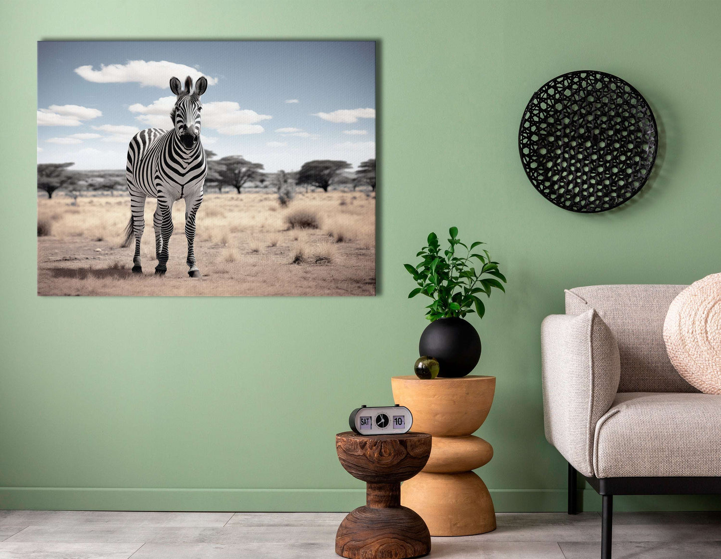 Zebra in the Savannah Under a Cloudy Sky - Canvas Print - Artoholica Ready to Hang Canvas Print