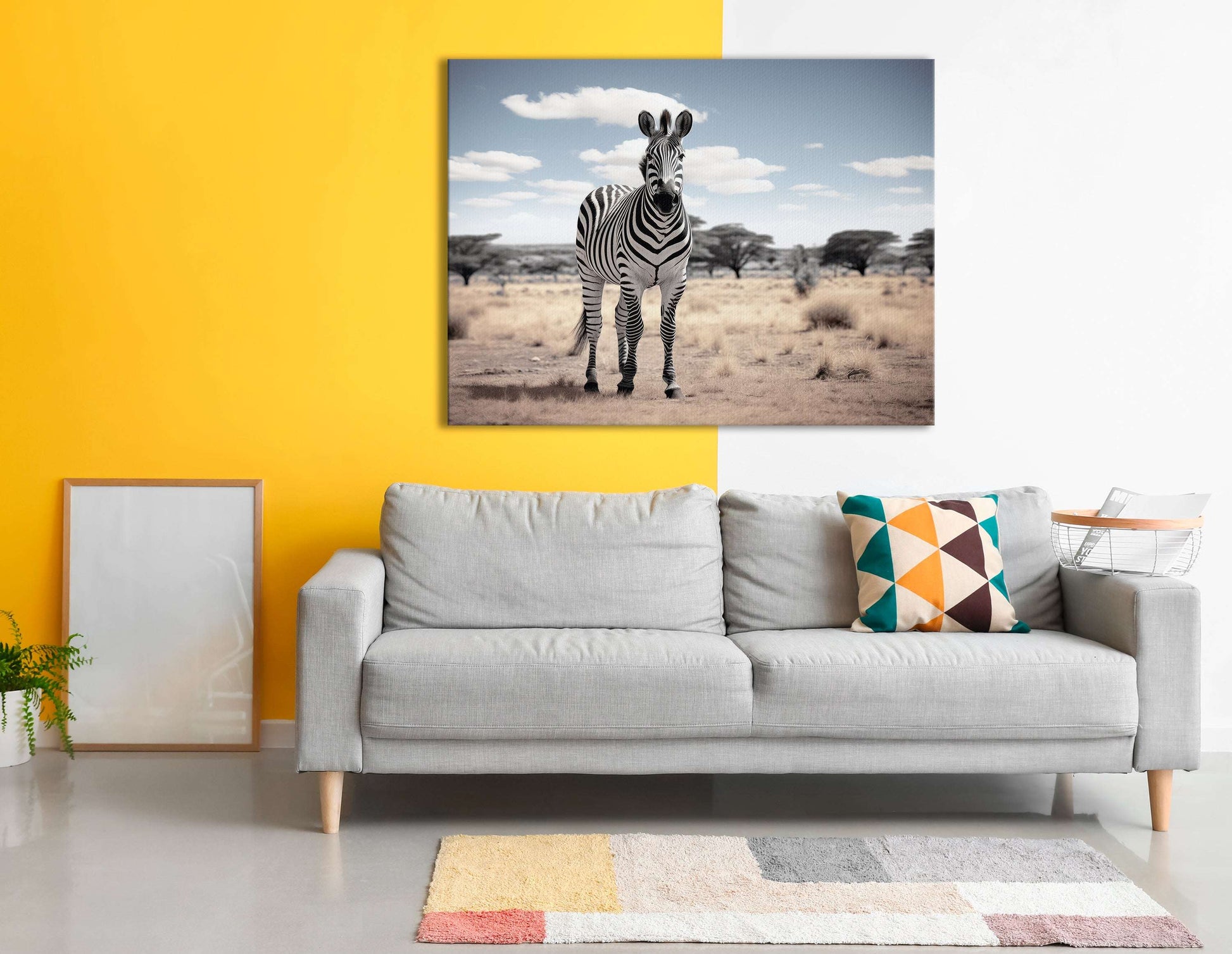 Zebra in the Savannah Under a Cloudy Sky - Canvas Print - Artoholica Ready to Hang Canvas Print